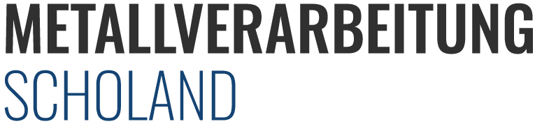 Logo mit dem groß geschriebenen Wort METALLVERARBEITUNG in dunkelgrau und darunter links der Name SCHOLAND in Blau.